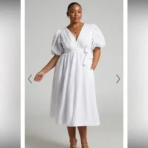 amalie the label franc midi dress Amalie The Label Franc Midi Dress Dark Plum Linen Puff Sleeve Wrap US 6